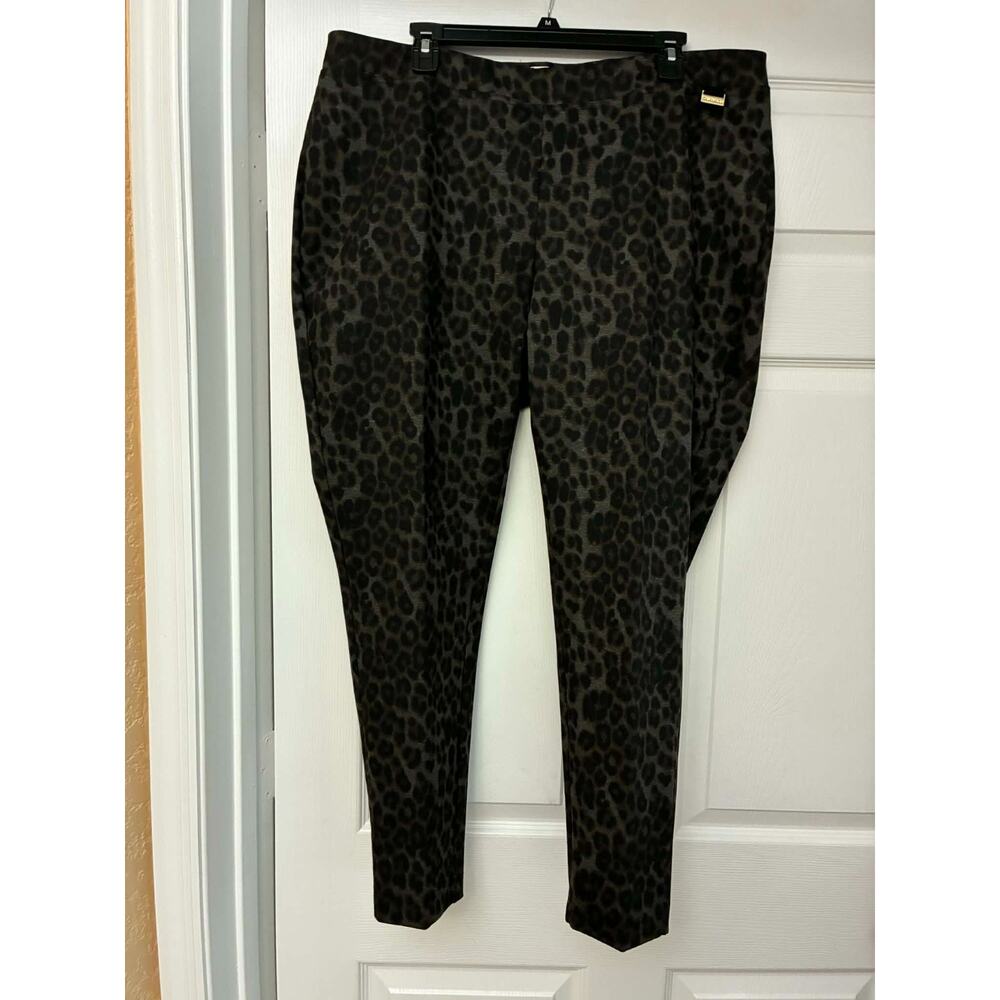Calvin Klein 1X Leopard Print Pull On Pants Slim Ankle‎ Stretch Brown Black Plus
